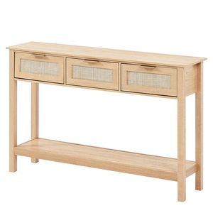 Consolle in Rattan Naturale con 3 Cassetti Contenitori e Porta Scorrevole, Tavolo da Ingresso/Soggiorno, Mobile Decorativo - Product Image 5