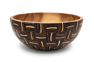 Tazón para Servir Hecho a Mano con Madera de Acacia y Incrustaciones de Cáscara de Coco, Diseño Contemporáneo, 30cm y 25cm, Apto para Alimentos, Uso Doméstico, Bali - Product Image 2