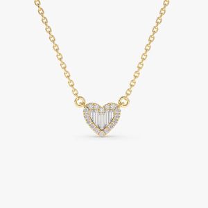 Collier pendentif en or avec diamant en forme de cœur, pendentif diamant de style baguette, style romantique, à porter au quotidien, bijoux fins - Product Image 4