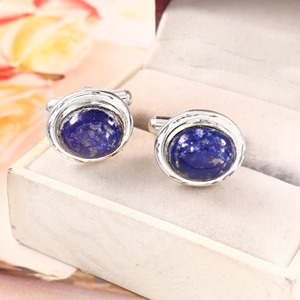 Mancuernillas de Lapislázuli Natural con Plata Alemana, Joyería Formal de Lujo con Piedras Preciosas para Hombre, Regalo de Boda Personalizado, Venta al por Mayor para Navidad - Product Image 2