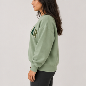 <b>Women's</b> Sage <b>Green</b> Multicolor Varsity Letter Crewneck Sweatshirt Oversized Long Sleeve Custom Logo Pullover Wholesale - Product Image 2