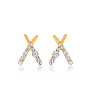Boucles d'oreilles en forme de V minimaliste dorées avec diamants - Product Image 1