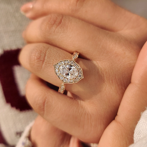 แหวนเพชรทรงรีวินเทจสำหรับผู้หญิง ดีไซน์มิลเกรน ทองชุบเคลือบ 10KT 14KT 18KT เพชรเลี้ยงในห้องปฏิบัติการ รับรองโดย IGI สำหรับเจ้าสาว - Product Image 6