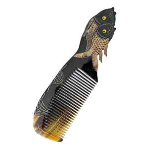 Peigne artisanal en corne de buffle naturelle, personnalisé, de haute qualité, véritable outil de coiffure en corne, motif animal sculpté, décoration capillaire - Product Image 2