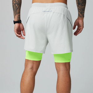 Customized High Elastic Split Hem Two-in-one Oxford Fabric Breathable Quick Dry Eco-Friendly Men's Sports Shorts - Product Image 4