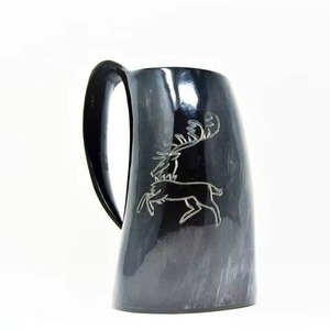 Natural Horn Drinking <b>Mug</b> Deer Engraving Curved Handle Rustic Design Eco Friendly <b>Large</b> Capacity Drinkware Rehman Craft Uttar - Product Image 1