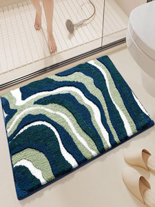 Alfombrillas de Baño Personalizadas, Ultra Suaves, Absorbentes y Antideslizantes, Alfombra de Baño Moderna con Diseño de Ondas Azules y Verdes - Product Image 1
