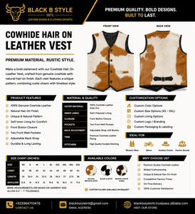 Gilet en cuir de vachette véritable de qualité supérieure, respirant et écologique, style western, motard, cowboy, personnalisé, mode, vente en gros, marque privée - Product Image 5