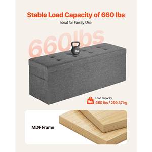 Banco Otomano Plegable Gris Grande con Almacenamiento, Tapizado, para el Lado de la Cama, con Bolsas Laterales, Capacidad de 660 Libras, Parte Superior de Lino, para Sala de Estar, Dormitorio, Entrada - Product Image 6