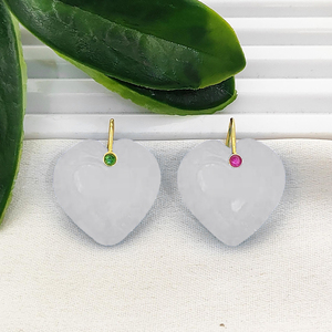 จี้รูปหัวใจแกะสลักจากหินไวท์แคลซิโดนี ขนาด 20 มม. รูปหัวใจ หินไวท์แคลซิโดนีแกะสลัก ชุบทอง  ผู้จำหน่ายเครื่องประดับ - Product Image 1