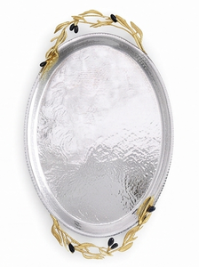 Bandeja de Servir Ovalada Plateada de Lujo ACMI con Asa de Hoja de Oro, Acabado Metálico Pulido, Diseño Elegante, Apta para Lavavajillas y Microondas, Uso Residencial - Product Image 4