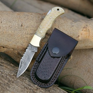 Custom Sculpted Bone Handle Back <b>Lock</b> Damascus Folding Pocket Knife Handmade Camping Hunting EDC UA Supplies Industrial Grade 1 - Product Image 1