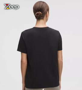 T-shirt décontracté léger pour femme XEEP, coupe ample, manches courtes, respirant, col en V, lettres, polyester/coton - Product Image 2