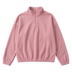 Women's Pink Fleece Tracksuit <b>Half</b>-<b>Zip</b> <b>Jacket</b> And Drawstring Pants Set Solid Color Casual Loose Fit Autumn Wear - Product Image 3