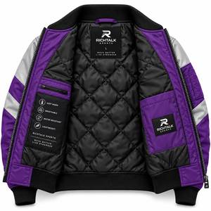Veste unisexe brodée imperméable gris et noir avec blocs de couleur, col montant, fermeture boutonnée recouverte, en polyester, pour l'hiver - Product Image 4