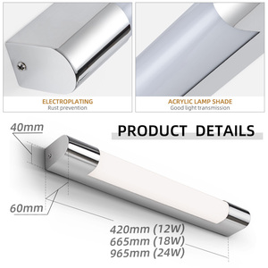 Appliques murales LED 8W pour intérieur, chrome poli, IP44, luminaires de salle de bain pour miroir, éclairage mural élégant et étanche - Product Image 6