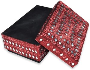 Handmade Red Jewelry <b>Box</b> with Mirror Beaded Design Decorative Storage Organizer for Rings <b>Earrings</b> <b>Gift</b> Bulk Supply - Product Image 3