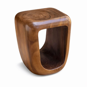 Home Living Solid Suar Wood Rounded Frame Suar Wood <b>Stool</b> with Shelves Smooth Finish for Living Room Bedroom Hotel Furniture B2B - Product Image 2