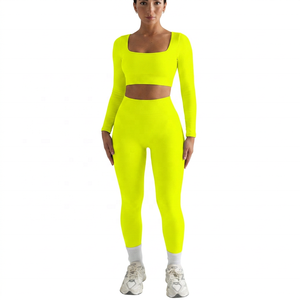 Women's 2 Piece Yoga Square <b>Crop</b> Mid Waist Breathable Lace <b>Leggings</b> Full Length Solid Black Activewear - Product Image 2