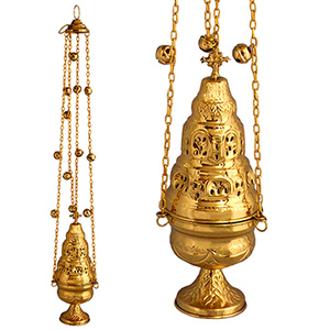 กระถางธูปทองเหลืองพร้อมกระดิ่ง 12 ตัว |   เตาเผาเครื่องหอมสำหรับโบสถ์ออร์โธดอกซ์ - DOUBLE VEE EXPORTS - Product Image 1