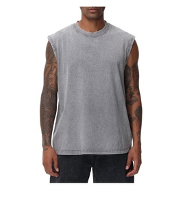 Camisetas sin mangas de punto de algodón lavado con ácido personalizadas para hombre, camisetas sin mangas holgadas para gimnasio, camisetas transpirables de secado rápido para entrenamiento y correr - Product Image 1