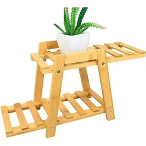 Soporte de madera de 3 niveles para plantas, diseño rústico para uso en interiores, con flores y plantas verdes, soporte de madera para plantas - Product Image 2
