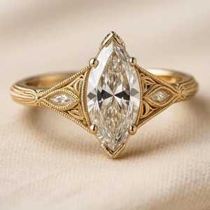 Anillo de halo Art Déco con diamante marquesa de 2 quilates cultivado en laboratorio, estilo vintage, plata 925, para regalo nupcial, para fiestas de aniversario, amuleto. - Product Image 1