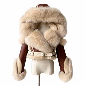 Chaqueta Bomber Casual para Mujer, Forrada de Piel Sintética Marrón, con Cinturón, Corta, para Invierno, con Ribete de Peluche, sin Mangas - Product Image 3