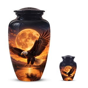 Urne funéraire de crémation haut de gamme pour cendres d'adultes, modèle bateau coucher de soleil, avec couvercle en dôme et pochette en velours noir - Product Image 5