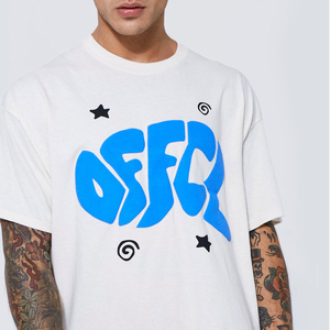 Men's White Short Sleeve <b>T</b>-<b>Shirt</b> With Blue Letter Print Regular Fit Casual Jersey Cotton O-Neck Design - Product Image 4