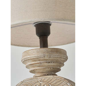 Lámpara de Mesa de Madera Contemporánea Hecha a Mano con Base Tallada y Pantalla de Lino, Iluminación Ecológica para Diwali, Decoración para Dormitorio y Sala de Estar - Product Image 3
