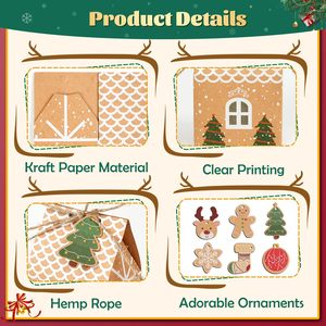 TH CBB-581 Christmas Gingerbread House Gift Boxes Kraft Paper Candy Cookie Packaging Box Holiday Treat Bags With Ribbon - Product Image 6