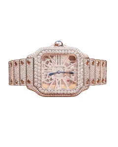Montre mécanique de luxe pour homme, bracelet simple, cadran squelette, diamants Moissanite VVS, style Hip Hop, verre pavé de haute qualité - Product Image 1
