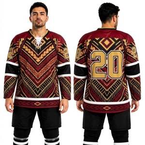 Maillot de hockey sur glace abstrait rouge, blanc et noir personnalisé, sublimation, 100% polyester, manches longues, uniforme d'équipe personnalisé - Product Image 4