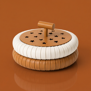 Brûleur d'encens rond en cuir avec couvercle en métal à motif étoiles découpées, finition bicolore élégante qui apporte chaleur et confort aux espaces modernes - Product Image 1