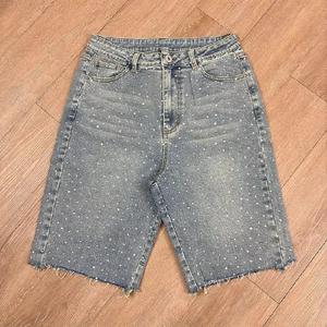 Unisex High Quality Acidwash Denim <b>Shorts</b> Allover Rhinestones Custom Made Jean <b>Shorts</b> for <b>Men</b> Summer Diamond Jorts - Product Image 3