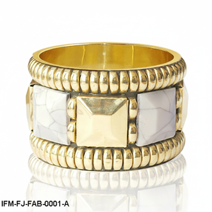 Bracelet manchette audacieux bicolore d'inspiration vintage, géométrique, épais, or et argent, pour femme, cadeau pour elle - Product Image 4