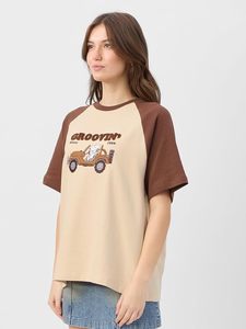 Camisetas Extra Grandes de Algodón Bordadas en Color Marrón con Cuello Redondo y Manga Corta para Mujeres y Niñas - Product Image 3