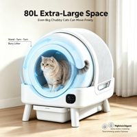 Bac à litière pour chat automatique et autonettoyant avec contrôle par application, capteurs de sécurité, système d'étanchéité aux odeurs et grande poubelle