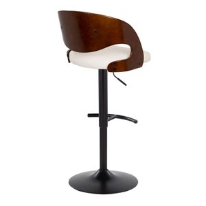 Tabouret de bar réglable Pino Mid Century Modern avec base pivotante en métal noir et bois de cerisier, revêtement en similicuir blanc et repose-pieds arrondi en forme de T - Product Image 4