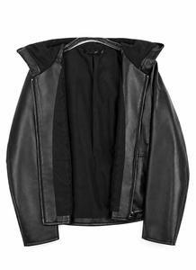 <b>Men's</b> Black PU Leather Hooded Bomber Jacket Waterproof Zipper Closure Front Logo Color Blocking Casual Short Sleeve Winter Wear - Product Image 5