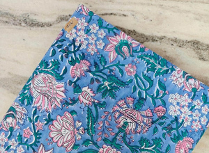 Blue Floral Hand Block Printed Cotton <b>Fabric</b> Indian Sanganeri <b>Fabric</b> by Yard Dress Material Wholesale Jaipur - Product Image 4