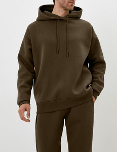 Ensemble de survêtement décontracté pour homme en polaire unie avec capuche, deux pièces, respirant, en coton écologique - Product Image 3