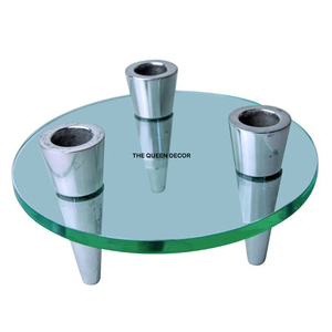 Decorative Candle Holder European Style 3 Arm With <b>Glass</b> Concrete Unique Candle Jar and Silver Finish For Parties - Product Image 1
