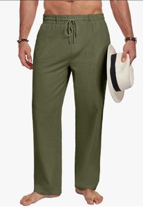 Men's Cotton Linen Pants Lightweight Casual Linen Dress Pants <b>Drawstring</b> Summer Beach <b>Trousers</b> - Product Image 4