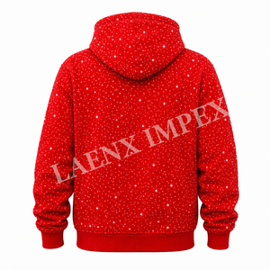 Sweat à capuche zippé pour homme avec imprimé étoile rouge, sweat à capuche personnalisé style strass, sweat à capuche décontracté streetwear à fermeture éclair intégrale - Product Image 3