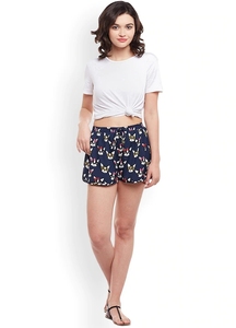 Shorts de Mujer con Estampado de Dibujos Animados en Azul Marino, Cintura Elástica, Tejido de Algodón, Corte Regular, Transpirables - Product Image 3