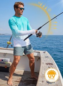 Chemise de bain pour homme à manches longues, coupe ajustée, imprimé bleu, séchage rapide, polyester, haute qualité, légère - Product Image 5