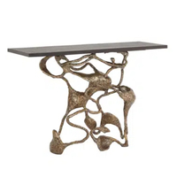 Console de salon de style antique, design élégant, noire et dorée, en métal de qualité supérieure, finition poudrée, pour la maison, l'hôtel ou le salon.