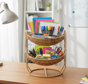 Support à paniers à 2 niveaux en rotin naturel tressé à la main, organisateur polyvalent en osier pour fruits, salon, décoration intérieure, du Vietnam - Product Image 3